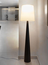 Modern Montenegro Black Iron Standing Floor Lamp with White Fabric Shade