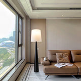 Modern Montenegro Black Iron Standing Floor Lamp with White Fabric Shade