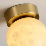 Modern Natural Alabaster LED Flush Mount Ceiling Light Brass Globe Lamp for Hallway