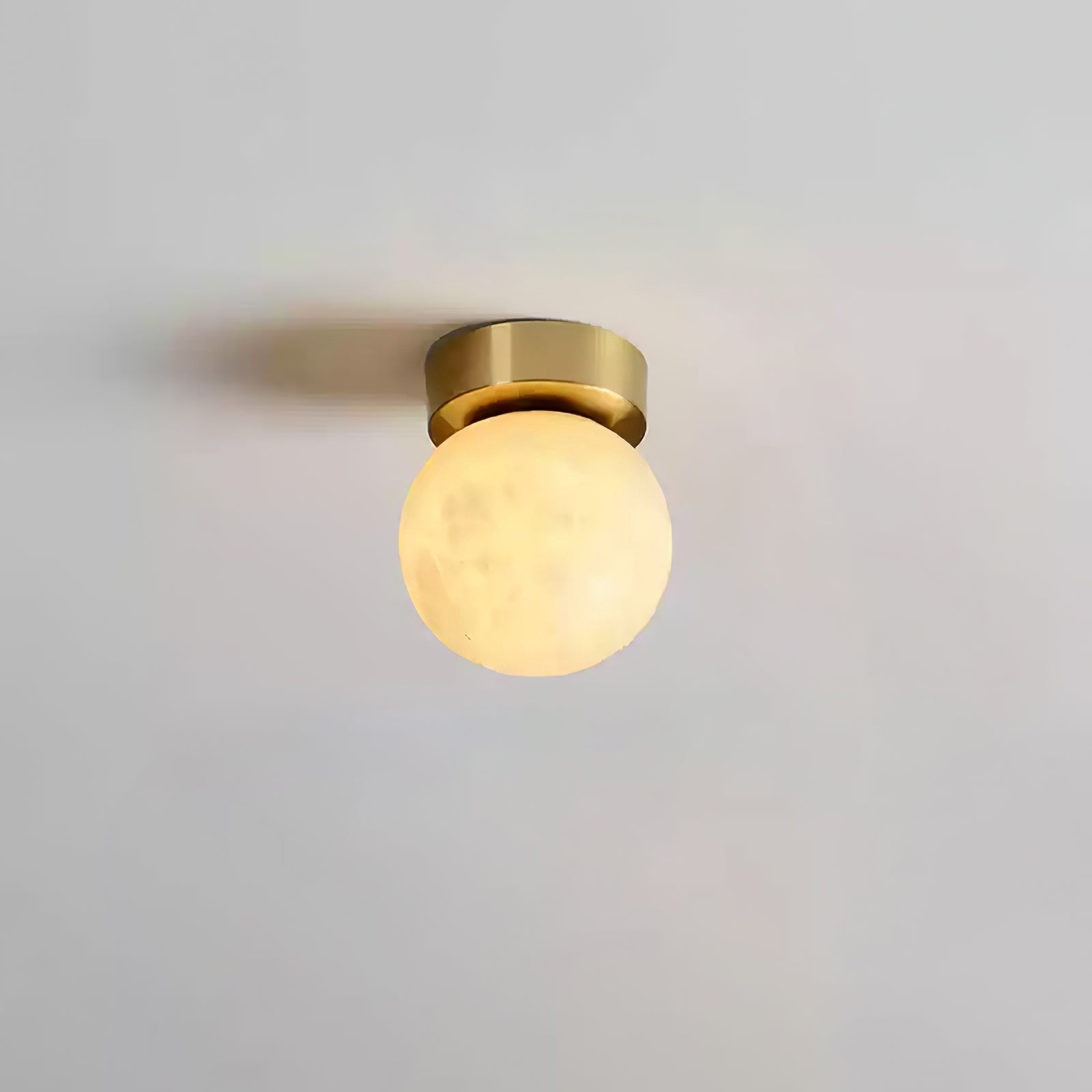 Modern Natural Alabaster LED Flush Mount Ceiling Light Brass Globe Lamp for Hallway