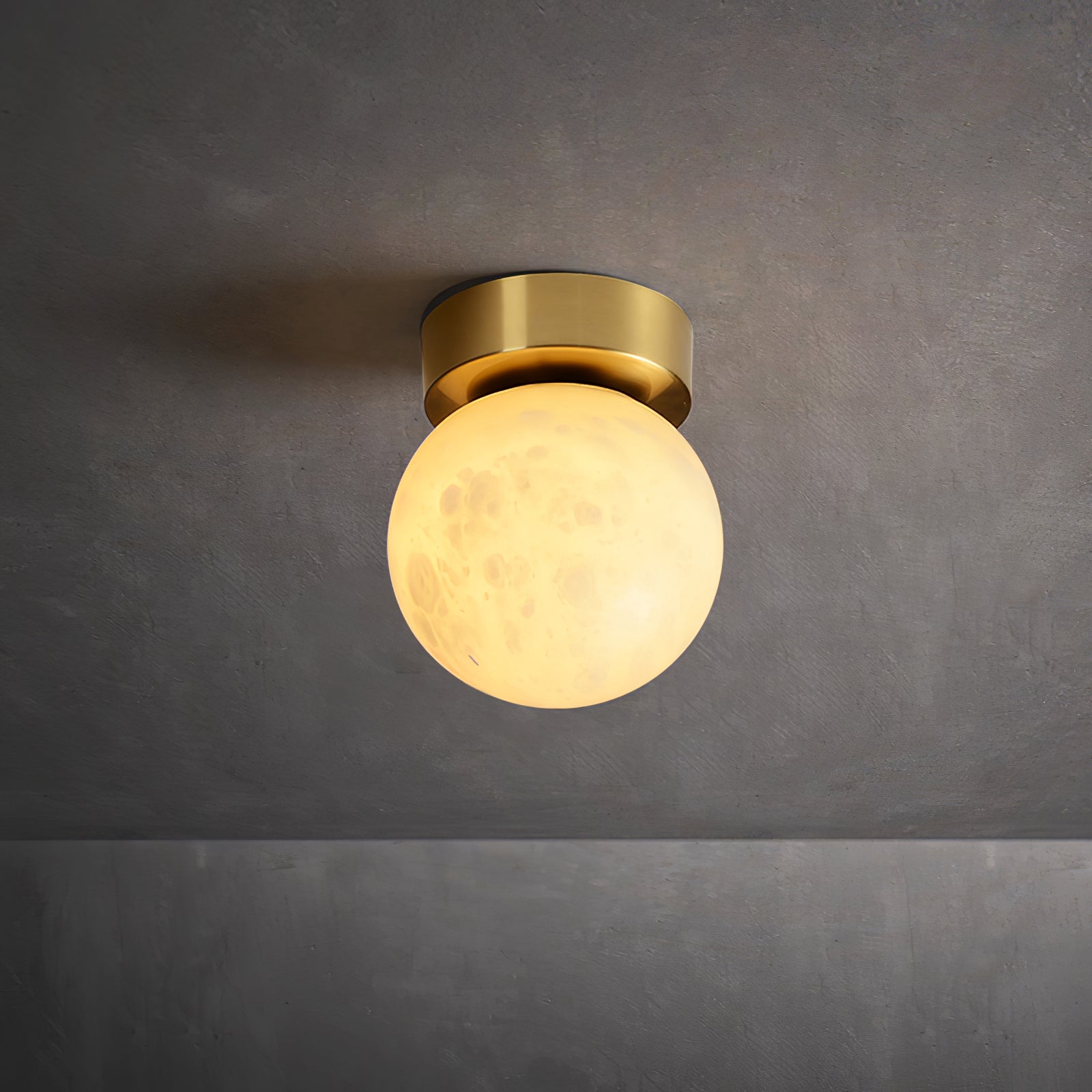 Modern Natural Alabaster LED Flush Mount Ceiling Light Brass Globe Lamp for Hallway