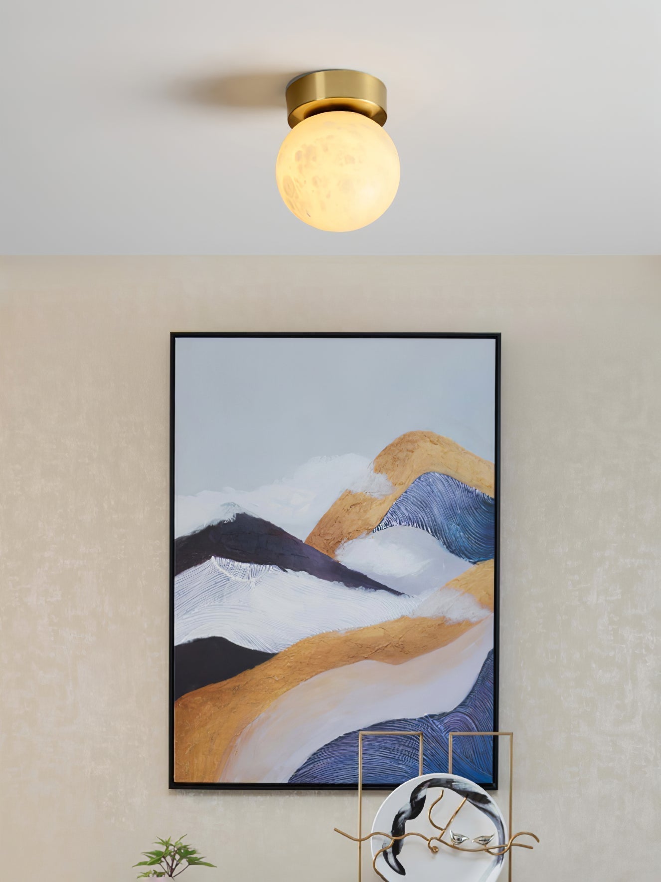 Modern Natural Alabaster LED Flush Mount Ceiling Light Brass Globe Lamp for Hallway