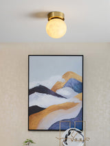 Modern Natural Alabaster LED Flush Mount Ceiling Light Brass Globe Lamp for Hallway