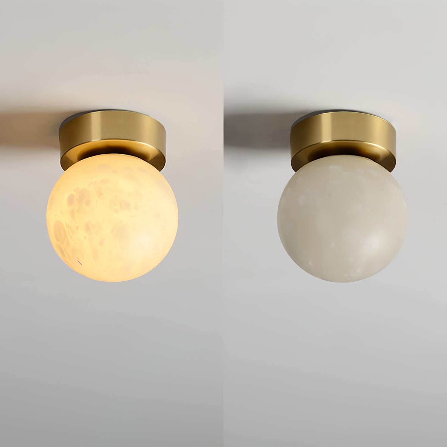 Modern Natural Alabaster LED Flush Mount Ceiling Light Brass Globe Lamp for Hallway