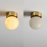 Modern Natural Alabaster LED Flush Mount Ceiling Light Brass Globe Lamp for Hallway