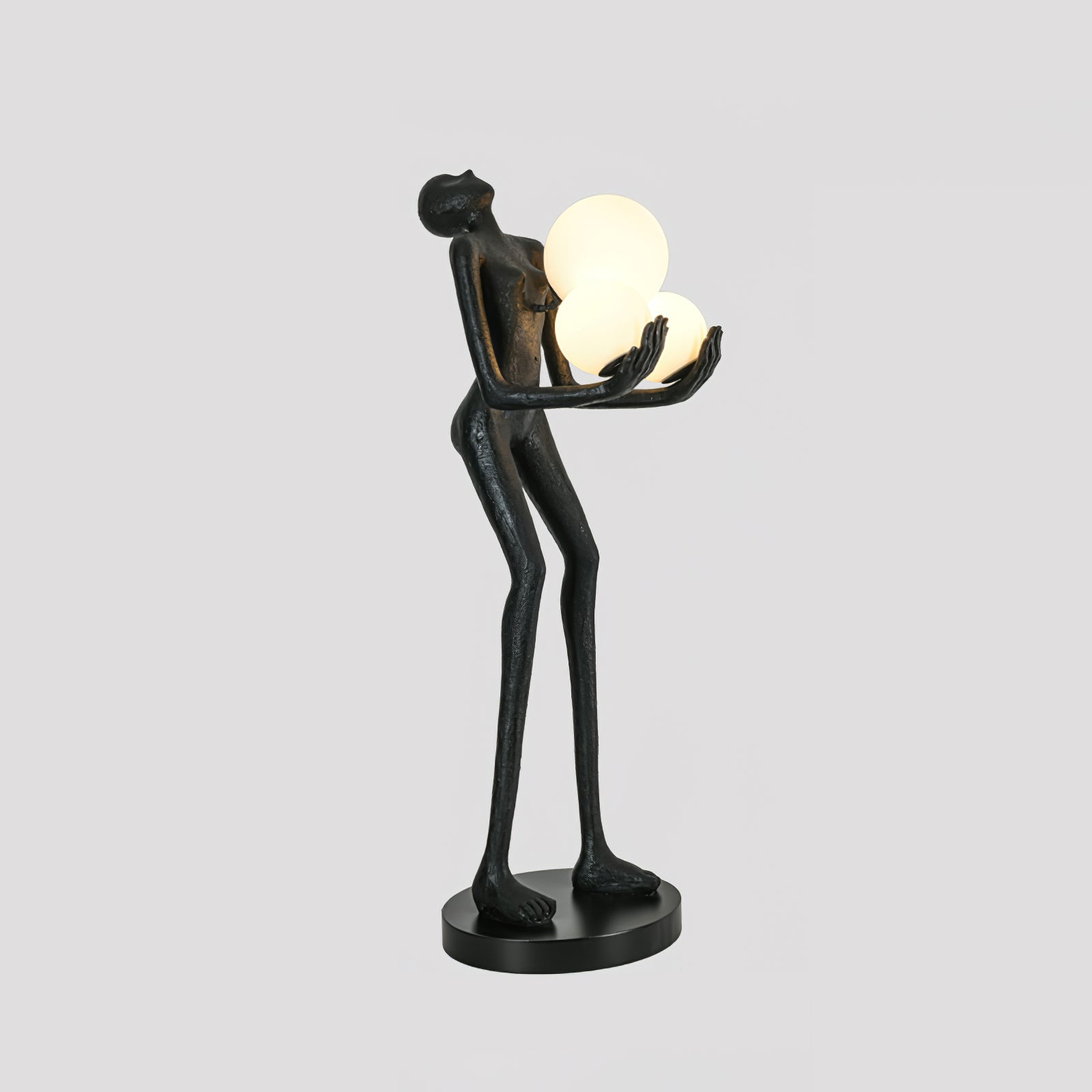Moonlit Guardian Artistic Sculptural Standing Floor Lamp with Glowing Glass Orbs