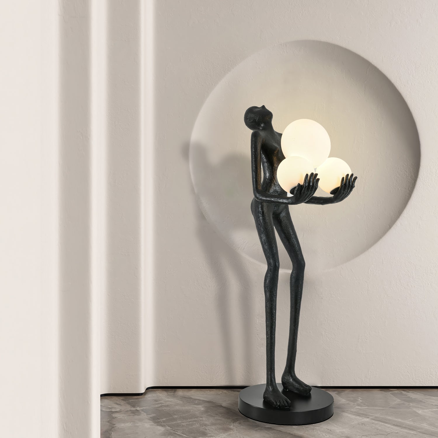Moonlit Guardian Artistic Sculptural Standing Floor Lamp with Glowing Glass Orbs