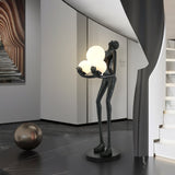 Moonlit Guardian Artistic Sculptural Standing Floor Lamp with Glowing Glass Orbs