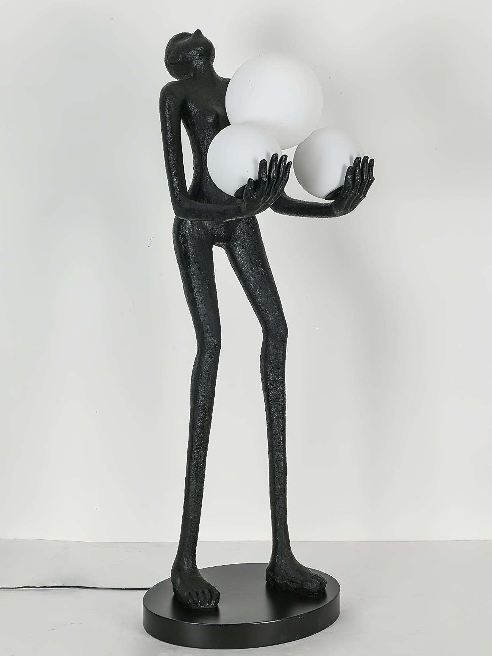 Moonlit Guardian Artistic Sculptural Standing Floor Lamp with Glowing Glass Orbs