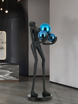 Moonlit Guardian Artistic Sculptural Standing Floor Lamp with Glowing Glass Orbs