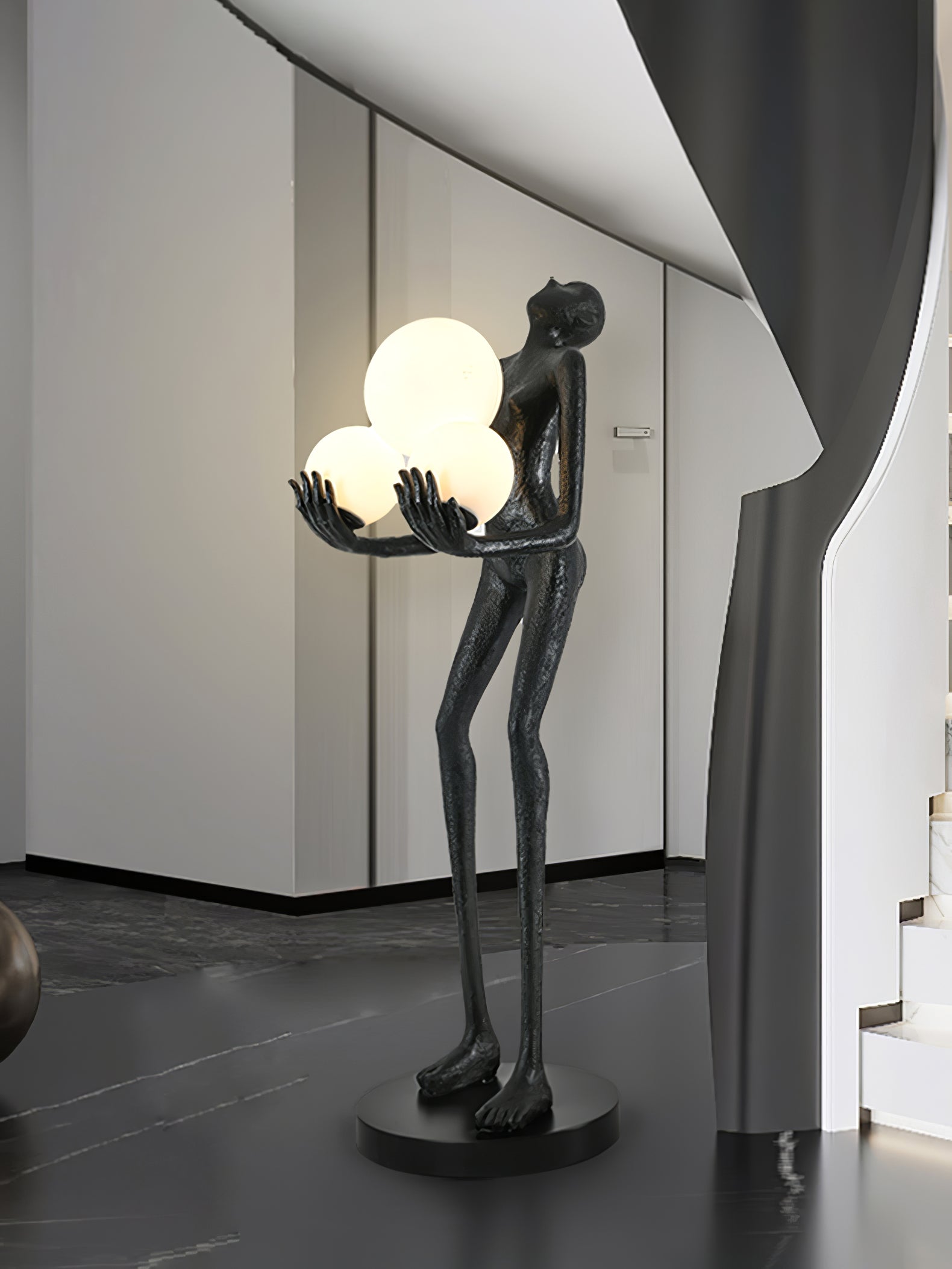 Moonlit Guardian Artistic Sculptural Standing Floor Lamp with Glowing Glass Orbs