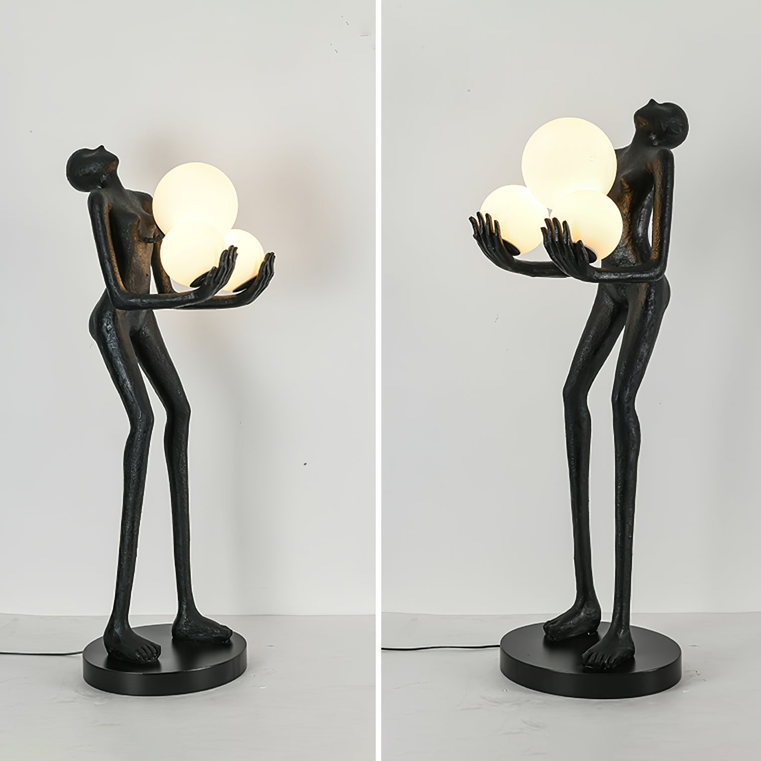 Moonlit Guardian Artistic Sculptural Standing Floor Lamp with Glowing Glass Orbs