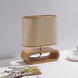 Moti Minimalist Natural Wood Table Lamp with Brown Fabric Shade for Bedside