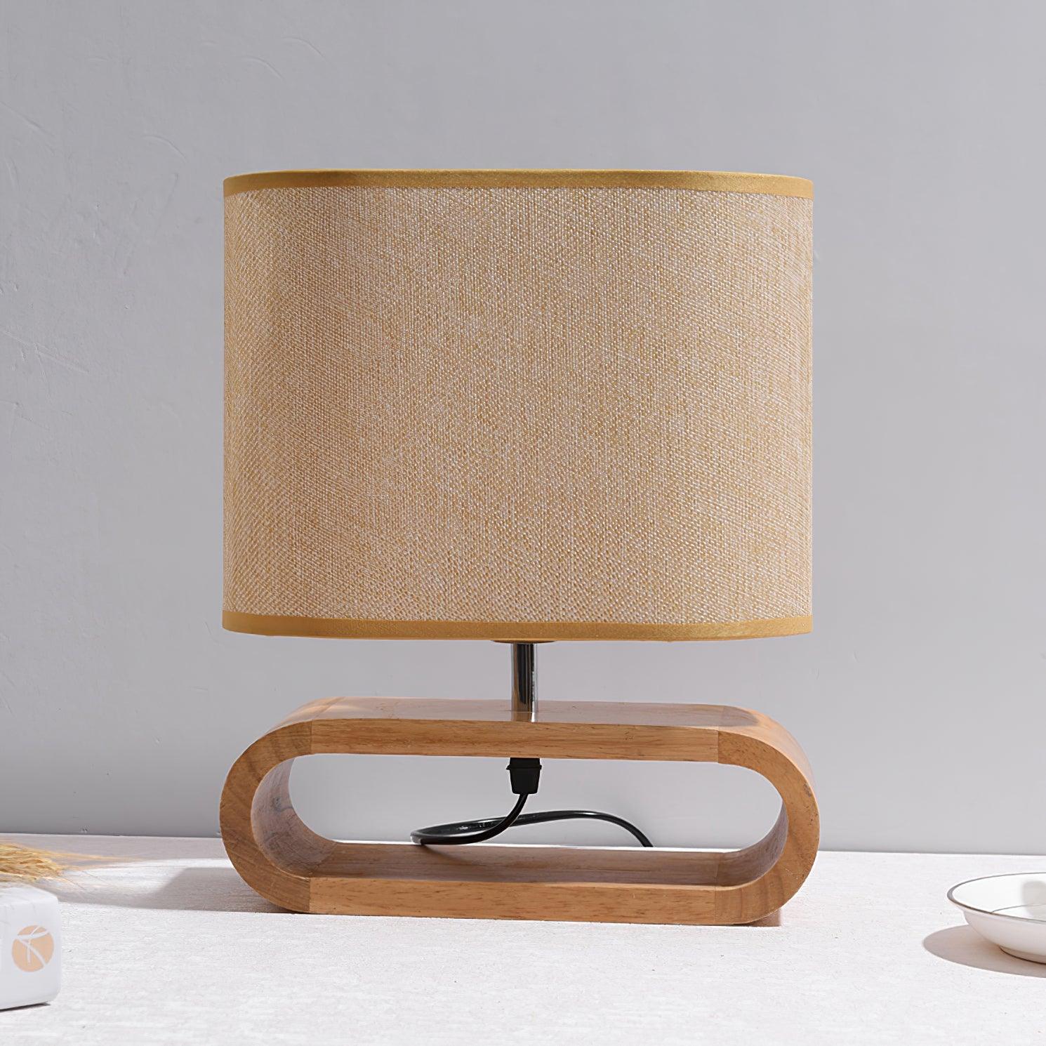 Moti Minimalist Natural Wood Table Lamp with Brown Fabric Shade for Bedside