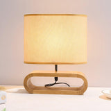 Moti Minimalist Natural Wood Table Lamp with Brown Fabric Shade for Bedside