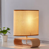 Moti Minimalist Natural Wood Table Lamp with Brown Fabric Shade for Bedside