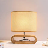 Moti Minimalist Natural Wood Table Lamp with Brown Fabric Shade for Bedside