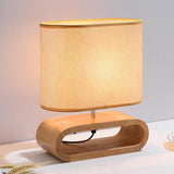 Moti Minimalist Natural Wood Table Lamp with Brown Fabric Shade for Bedside