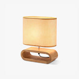 Moti Minimalist Natural Wood Table Lamp with Brown Fabric Shade for Bedside