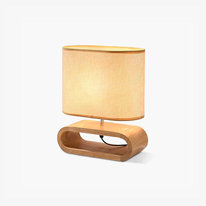 Moti Minimalist Natural Wood Table Lamp with Brown Fabric Shade for Bedside