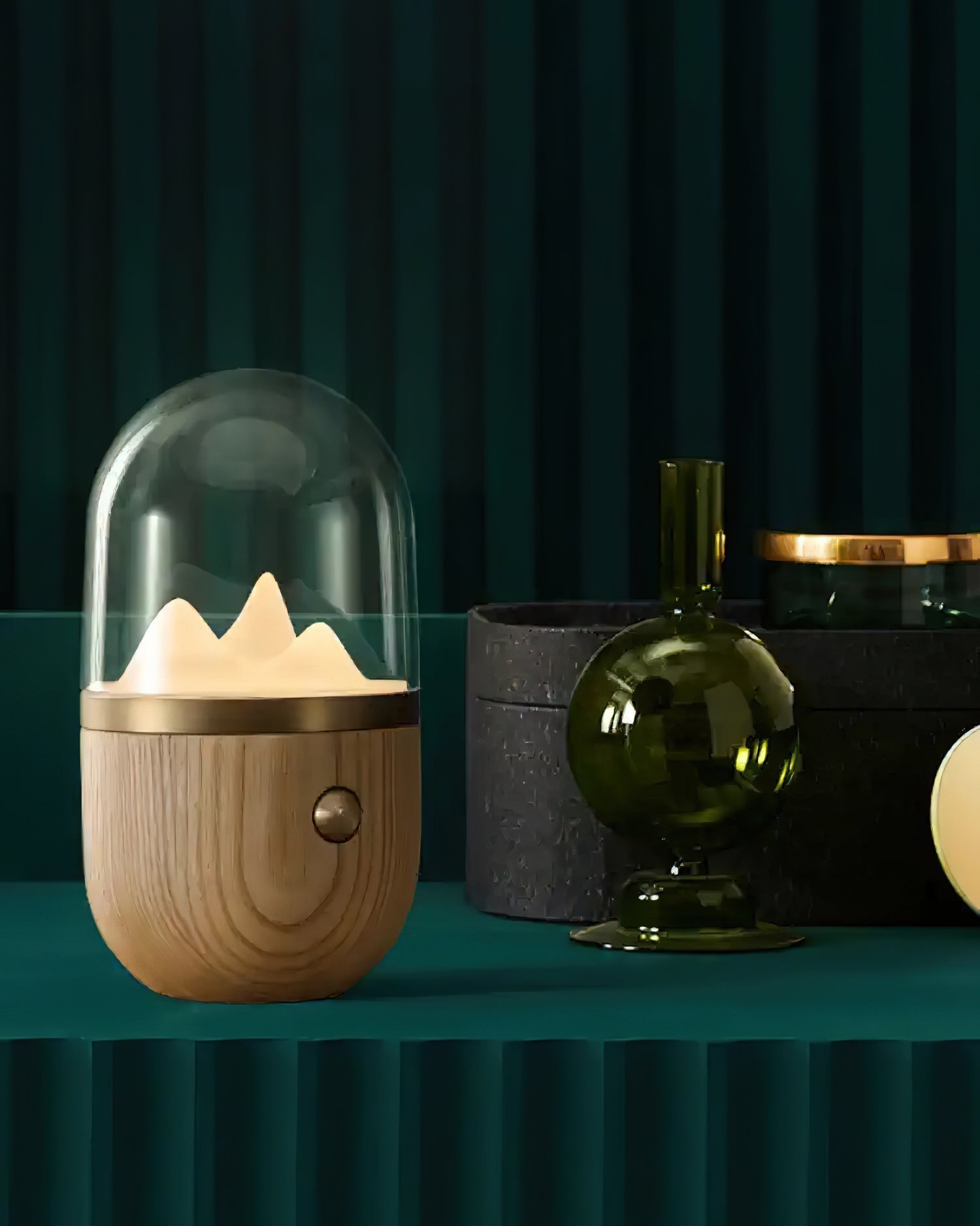 Mountain Peak LED Accent Table Lamp Nature Inspired Night Light with Wood Base