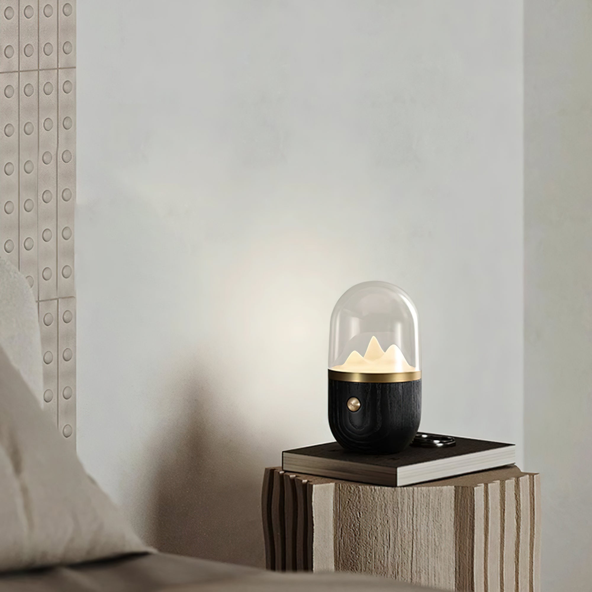 Mountain Peak LED Accent Table Lamp Nature Inspired Night Light with Wood Base