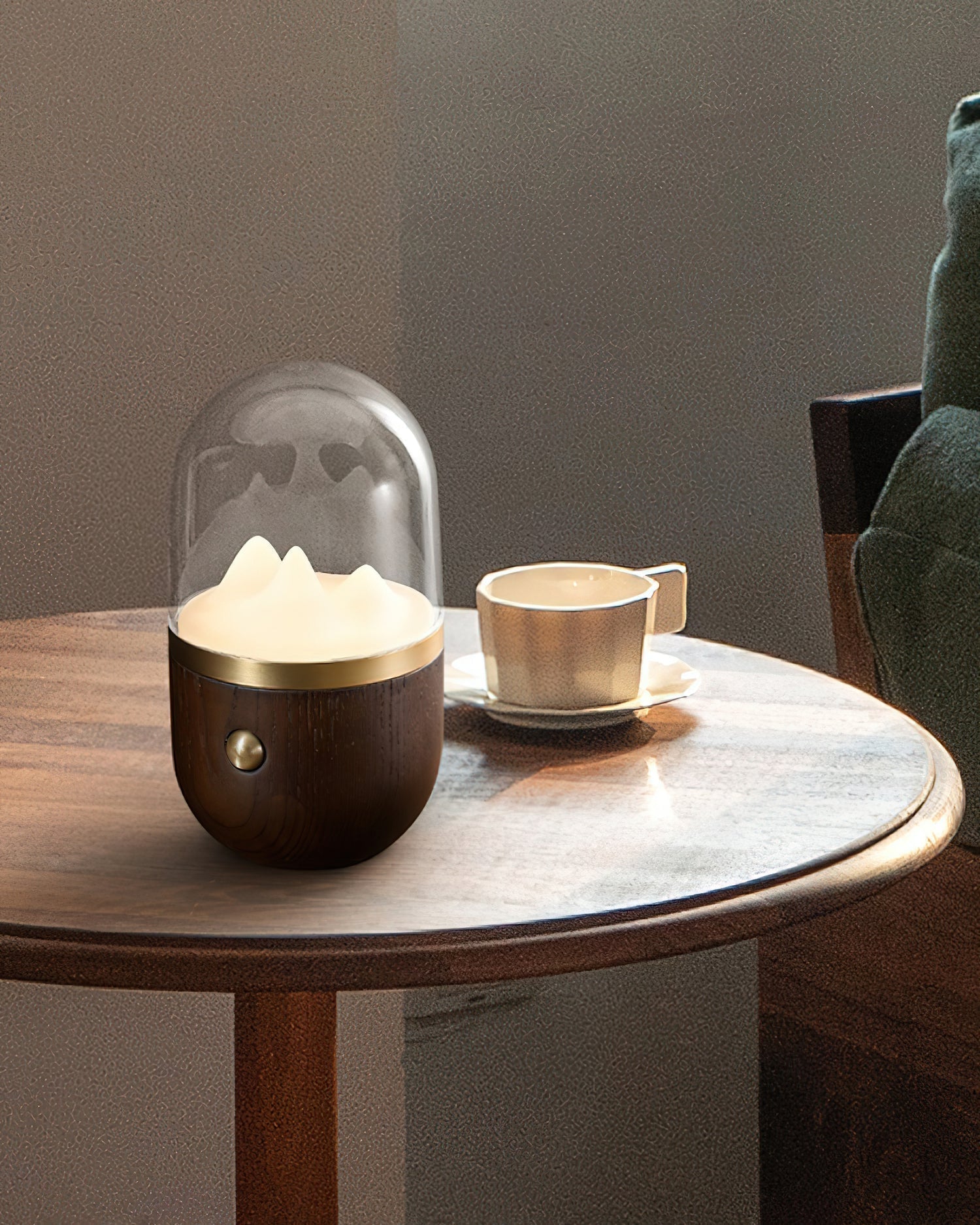 Mountain Peak LED Accent Table Lamp Nature Inspired Night Light with Wood Base