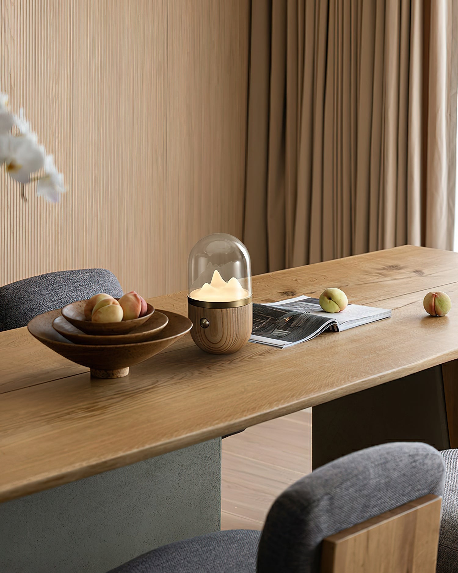 Mountain Peak LED Accent Table Lamp Nature Inspired Night Light with Wood Base