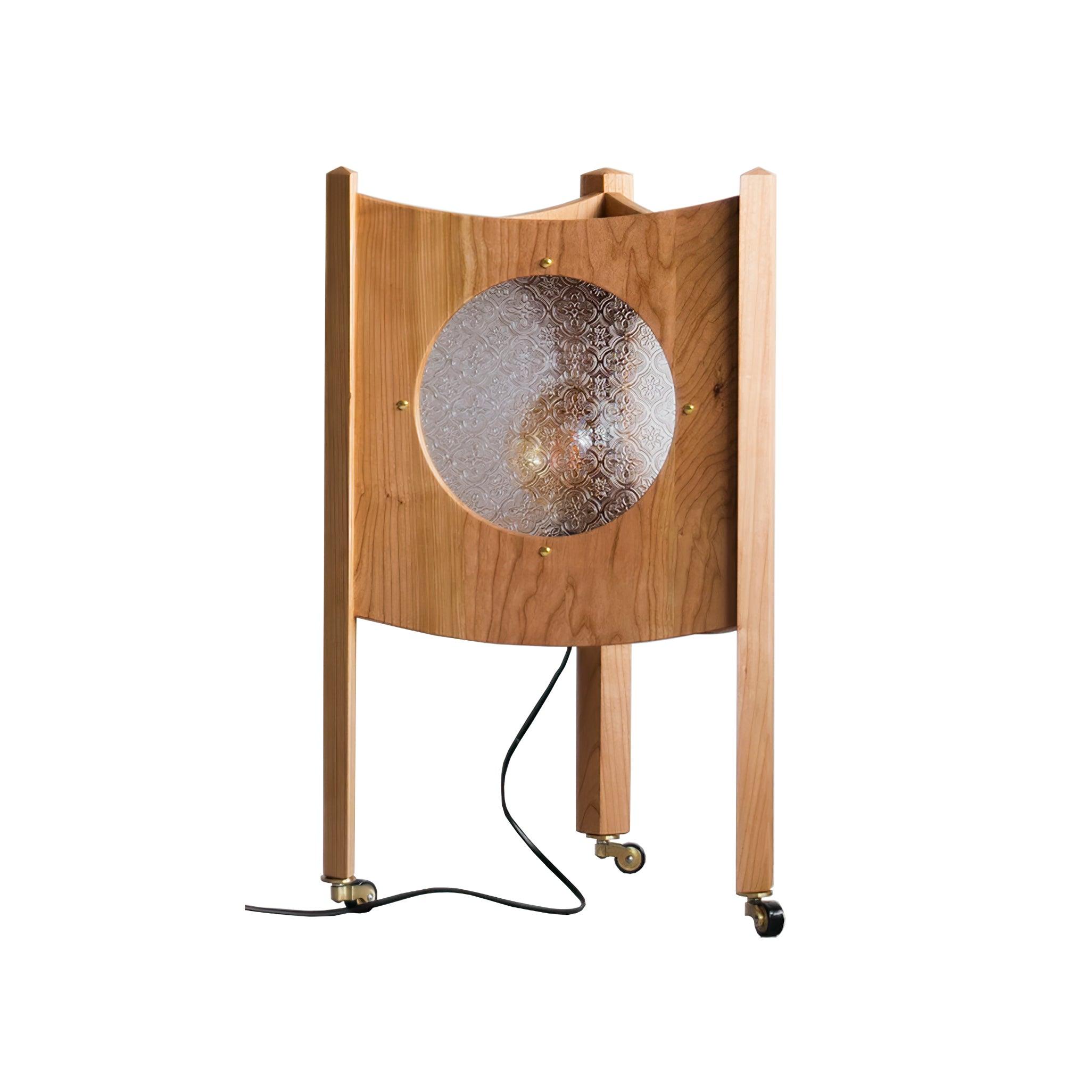 Modern Solid Wood Mobile Bedside Lamp Triangular Rolling Table Light for Living Room