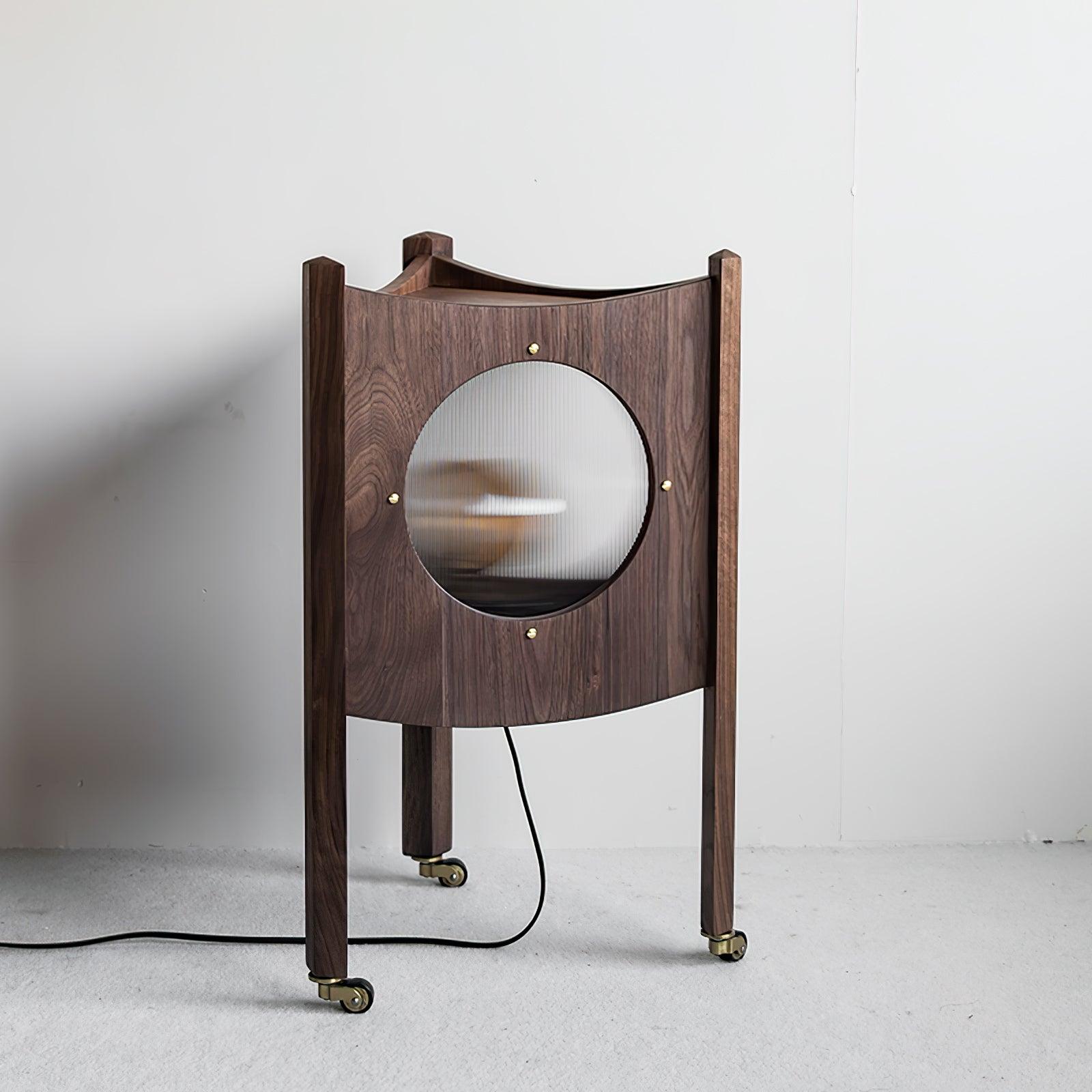 Modern Solid Wood Mobile Bedside Lamp Triangular Rolling Table Light for Living Room