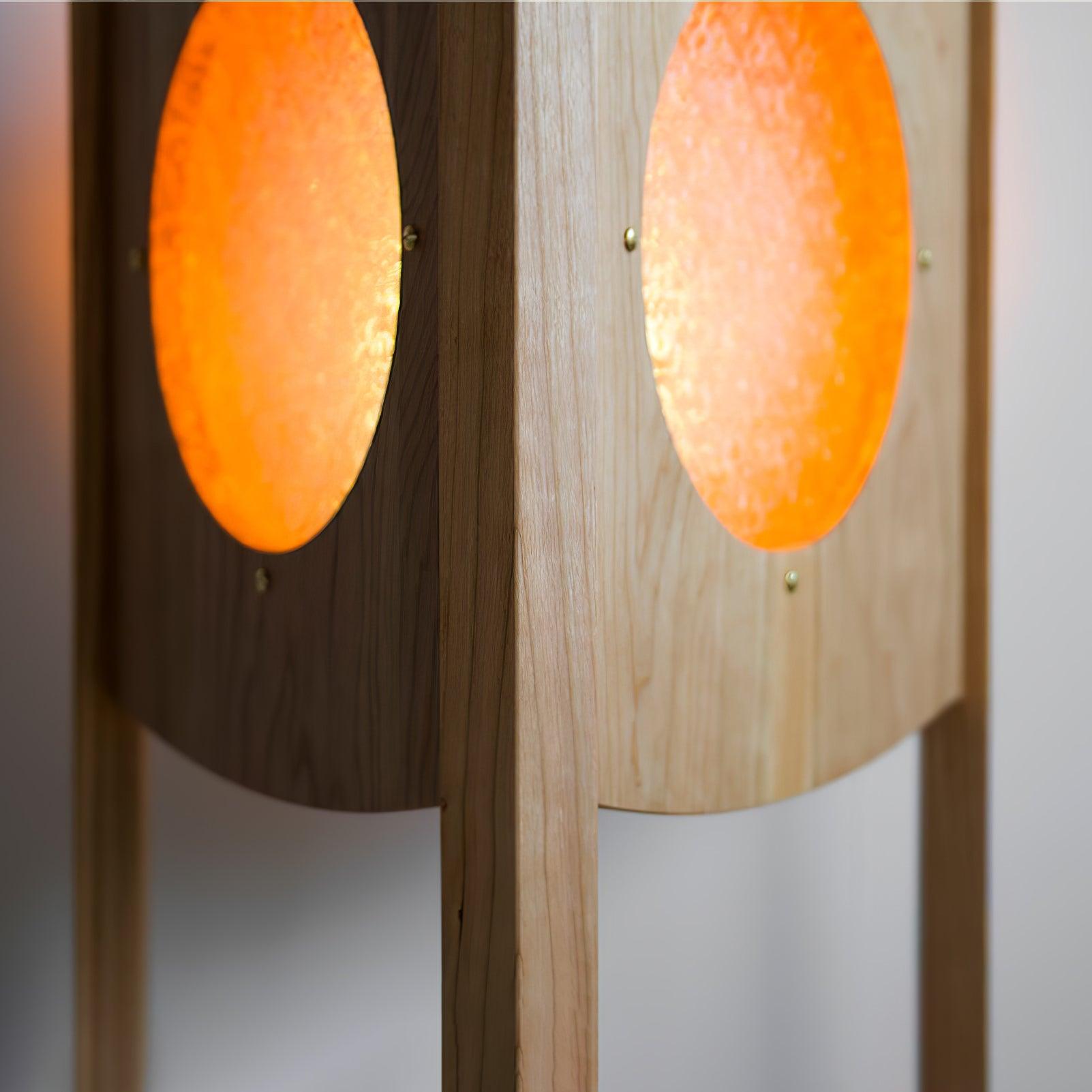 Modern Solid Wood Mobile Bedside Lamp Triangular Rolling Table Light for Living Room