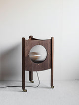 Modern Solid Wood Mobile Bedside Lamp Triangular Rolling Table Light for Living Room