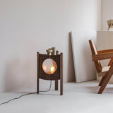 Modern Solid Wood Mobile Bedside Lamp Triangular Rolling Table Light for Living Room