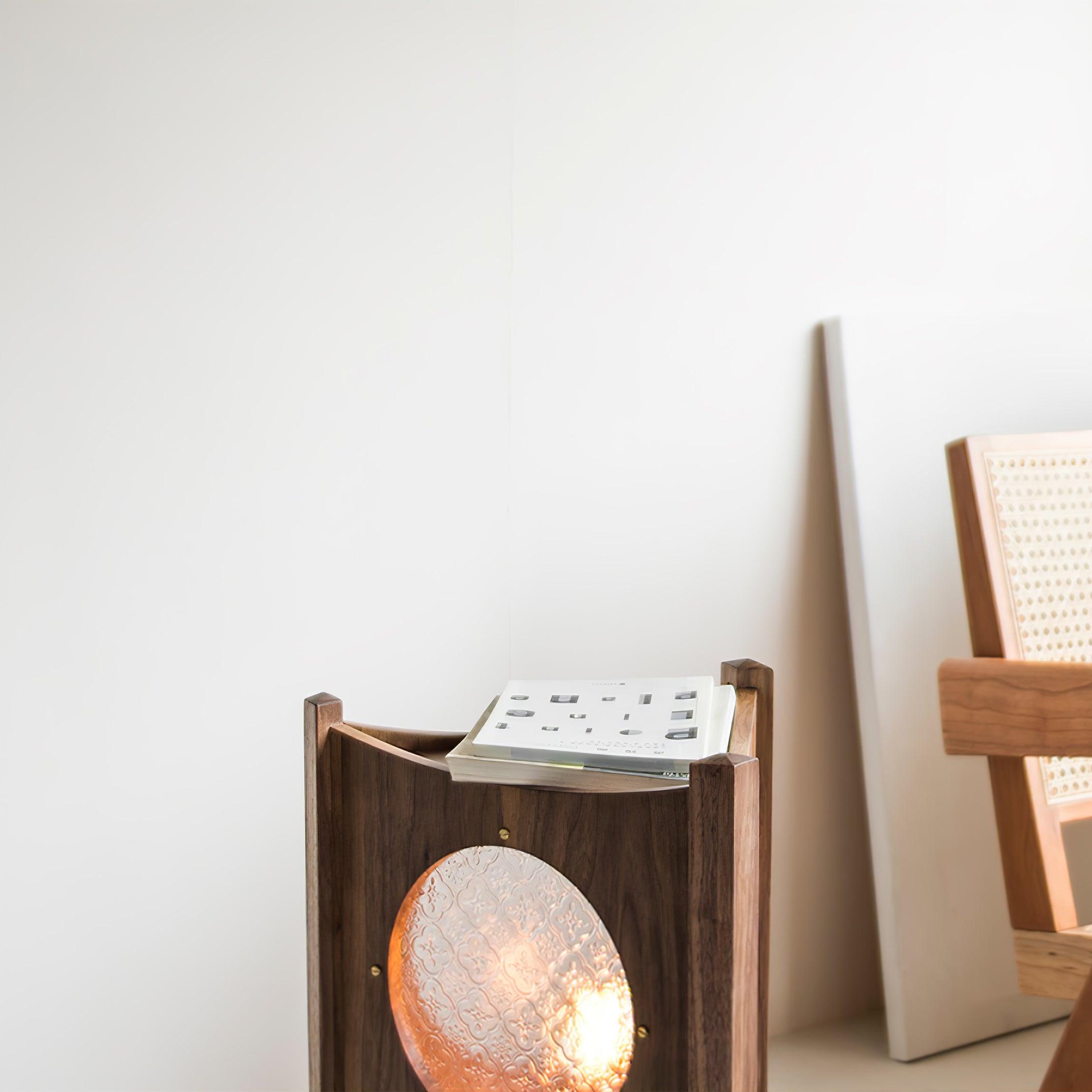 Modern Solid Wood Mobile Bedside Lamp Triangular Rolling Table Light for Living Room