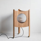 Modern Solid Wood Mobile Bedside Lamp Triangular Rolling Table Light for Living Room