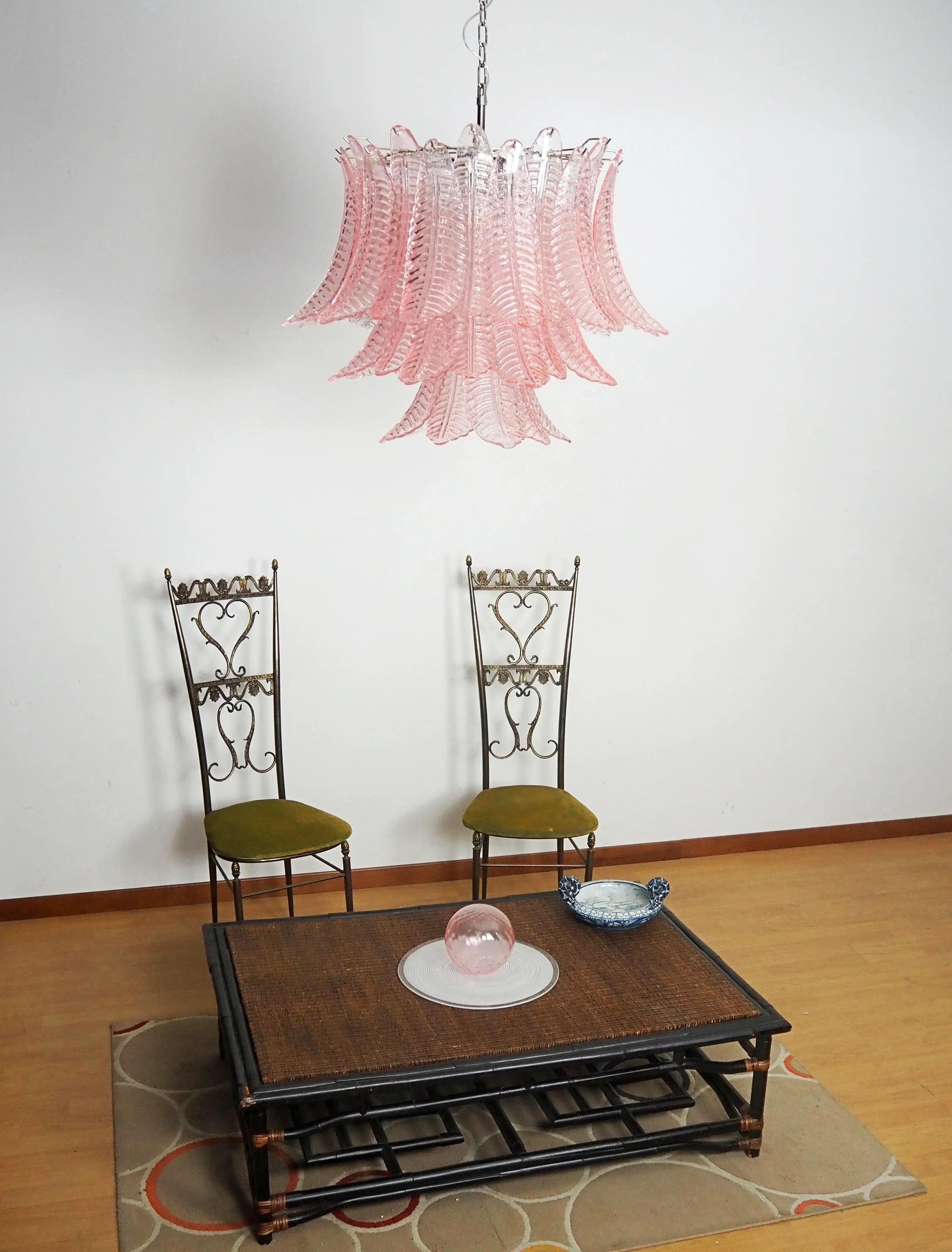 luxurious-pink-fern-murano-glass-chandelier-with-metal-frame-in-gold-chrome-or-nickel