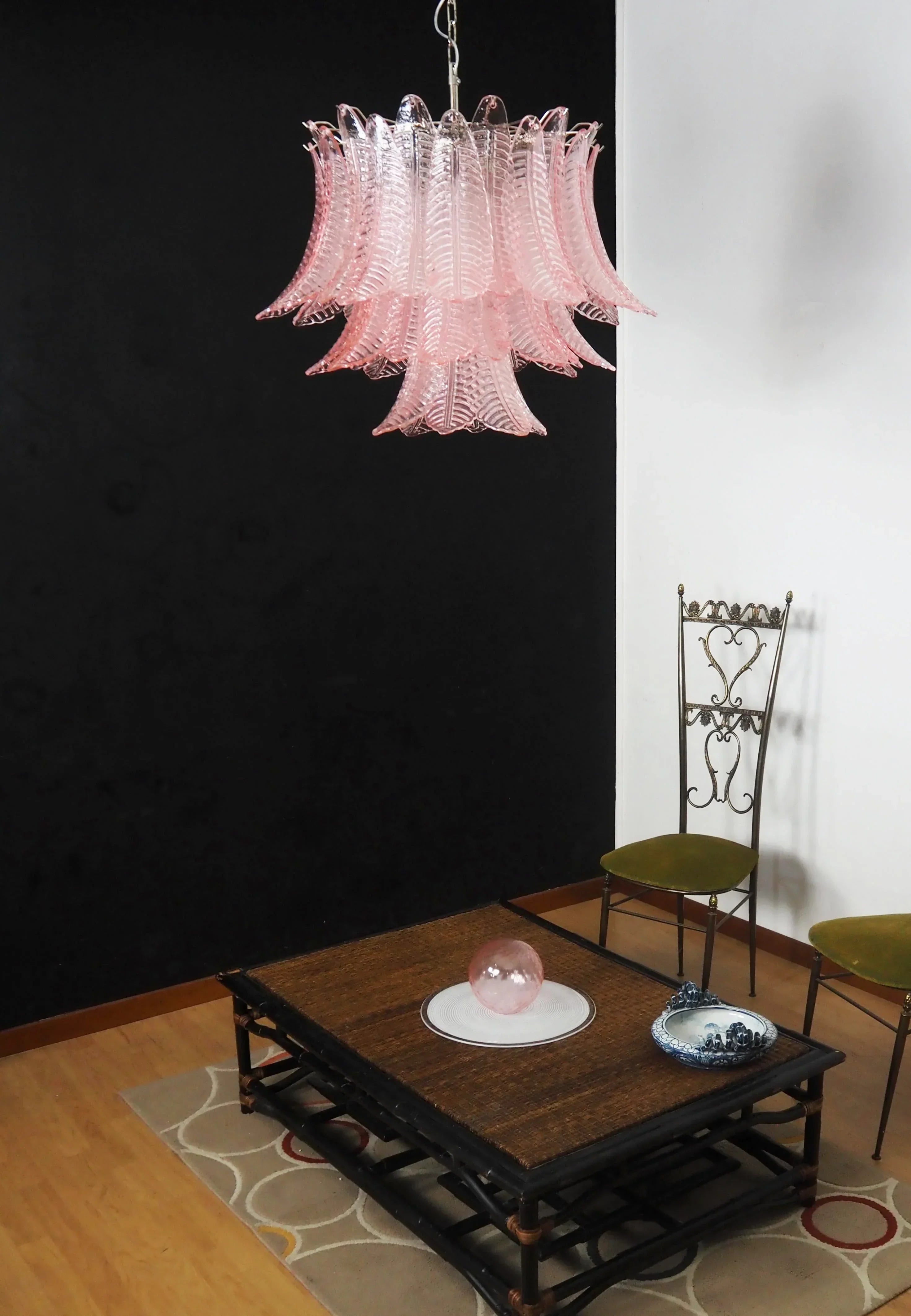 luxurious-pink-fern-murano-glass-chandelier-with-metal-frame-in-gold-chrome-or-nickel