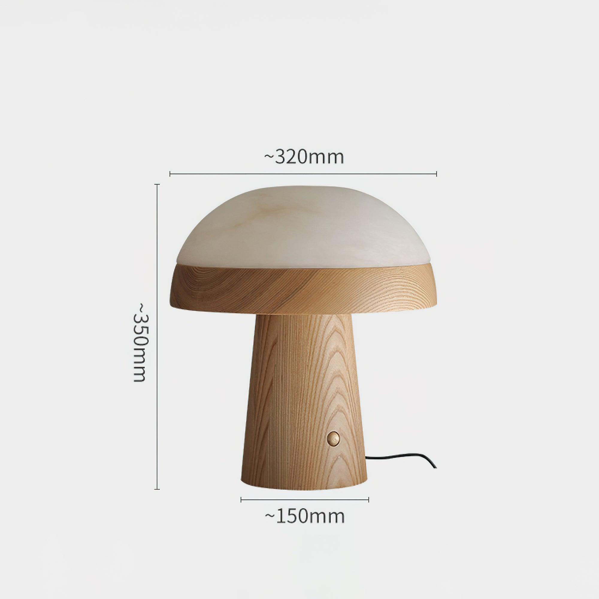 Modern Mushroom Cloud Alabaster Stone Table Lamp with Natural Wood Base