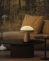 Modern Mushroom Cloud Alabaster Stone Table Lamp with Natural Wood Base