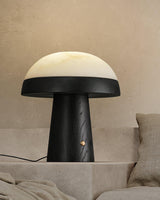 Modern Mushroom Cloud Alabaster Stone Table Lamp with Natural Wood Base