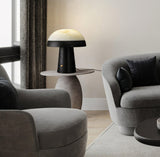 Modern Mushroom Cloud Alabaster Stone Table Lamp with Natural Wood Base