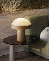 Modern Mushroom Cloud Alabaster Stone Table Lamp with Natural Wood Base