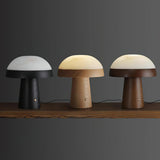 Modern Mushroom Cloud Alabaster Stone Table Lamp with Natural Wood Base