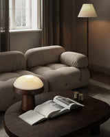 Modern Mushroom Cloud Alabaster Stone Table Lamp with Natural Wood Base