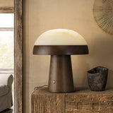 Modern Mushroom Cloud Alabaster Stone Table Lamp with Natural Wood Base
