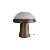 Modern Mushroom Cloud Alabaster Stone Table Lamp with Natural Wood Base