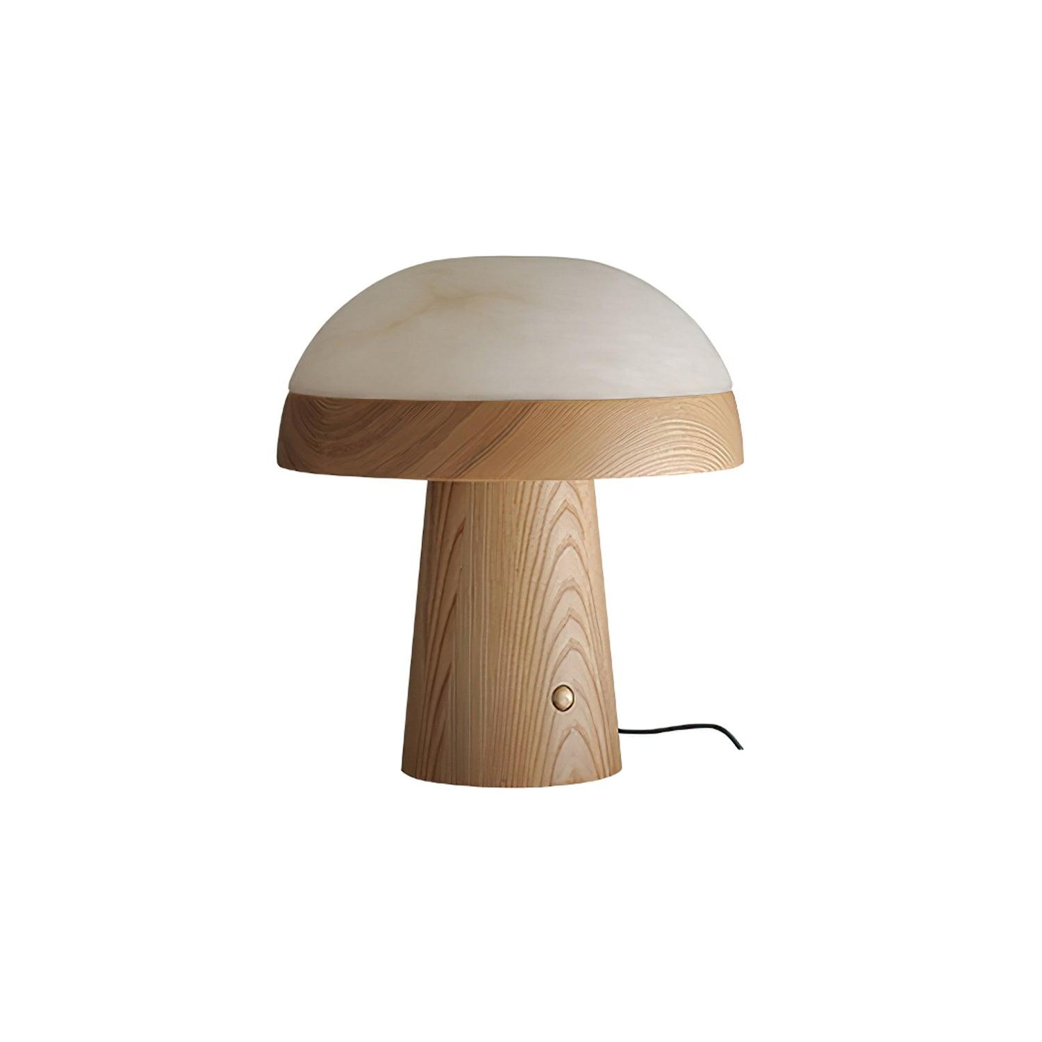 Modern Mushroom Cloud Alabaster Stone Table Lamp with Natural Wood Base