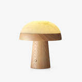 Modern Mushroom Cloud Alabaster Stone Table Lamp with Natural Wood Base