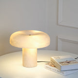 Modern Mushroom Alabaster Table Lamp Elegant Bedside Light with Brass Details for Living Room