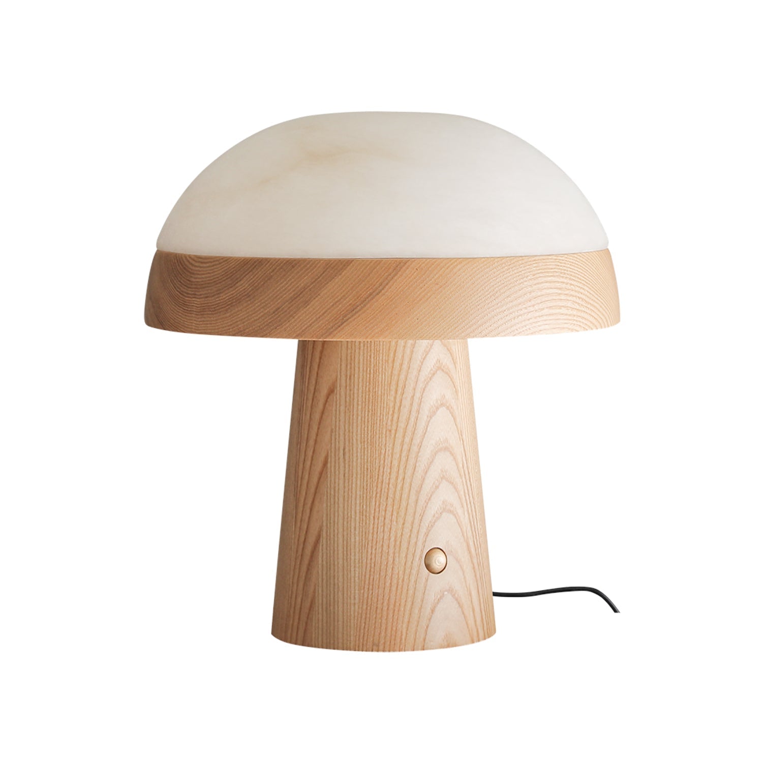Modern Mushroom Cloud Alabaster Stone Table Lamp with Natural Wood Base